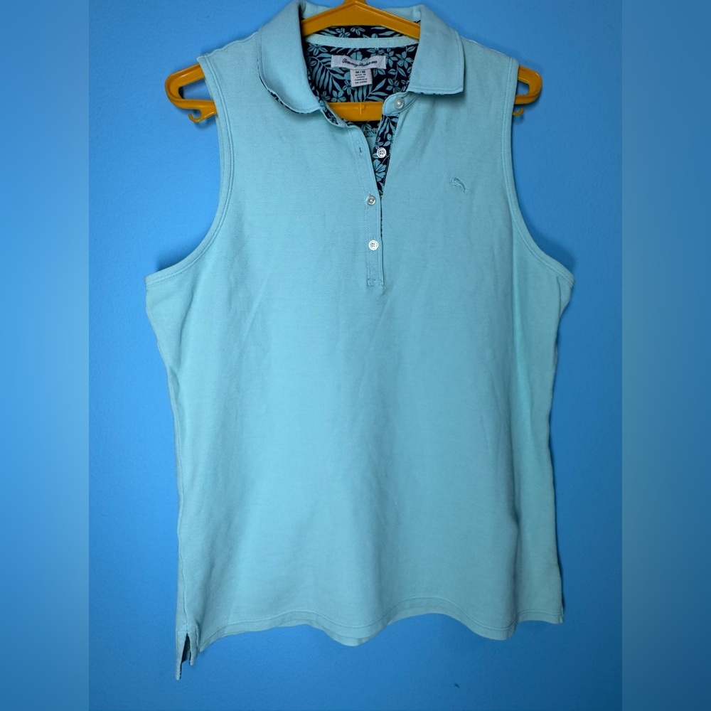 Tommy Bahama Women's Light Blue Sleeveless Pique
Polo Shirt with Floral Trim - Picture 10 of 10